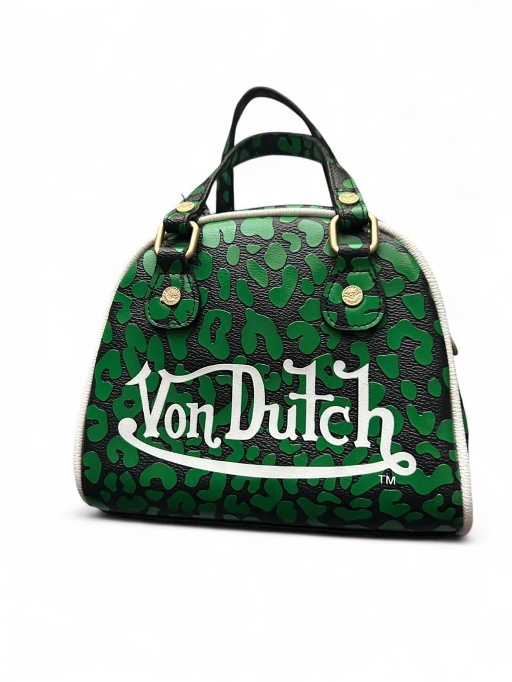 Von Dutch Green Leopard Print Dome Satchel